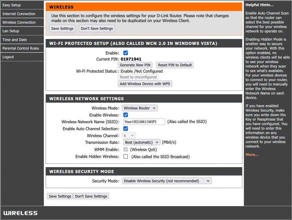 Change WiFi network name (SSID) of 192.168.1.1